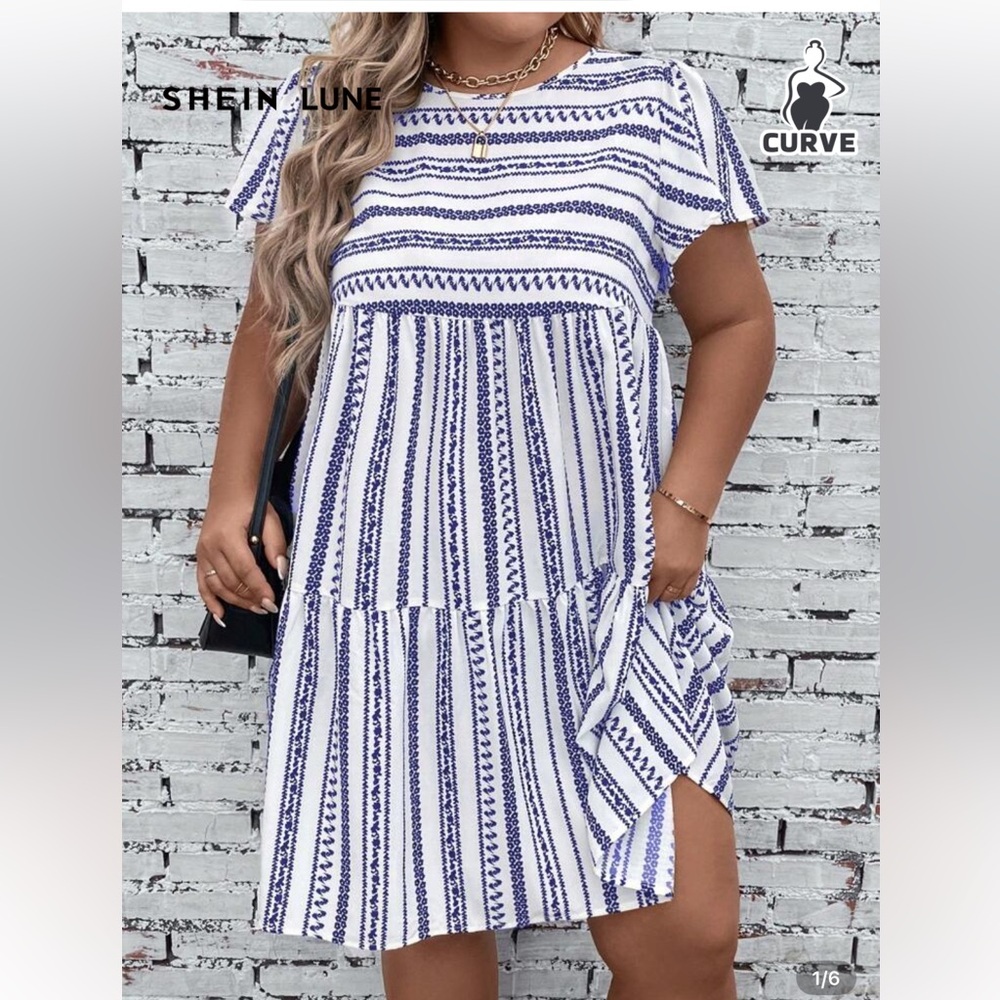 Blue and White Flowy Dress